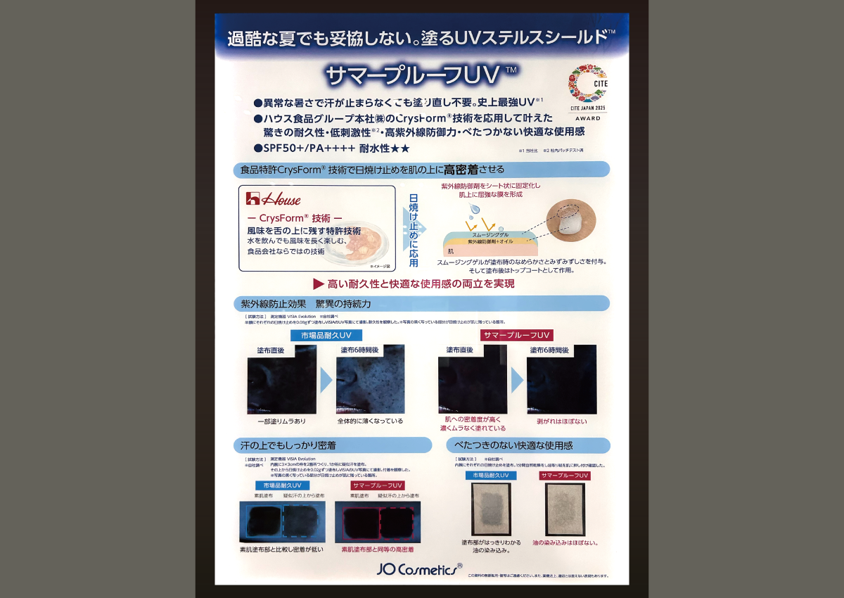 食品乳化特許技術を応用！「金賞」の汗に強いUVケアクリーム